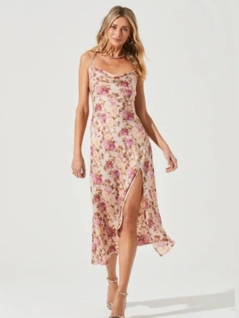 ASTR GAIA FLORAL MIDI DRESS Gaia Slip Satin Midi Dress
